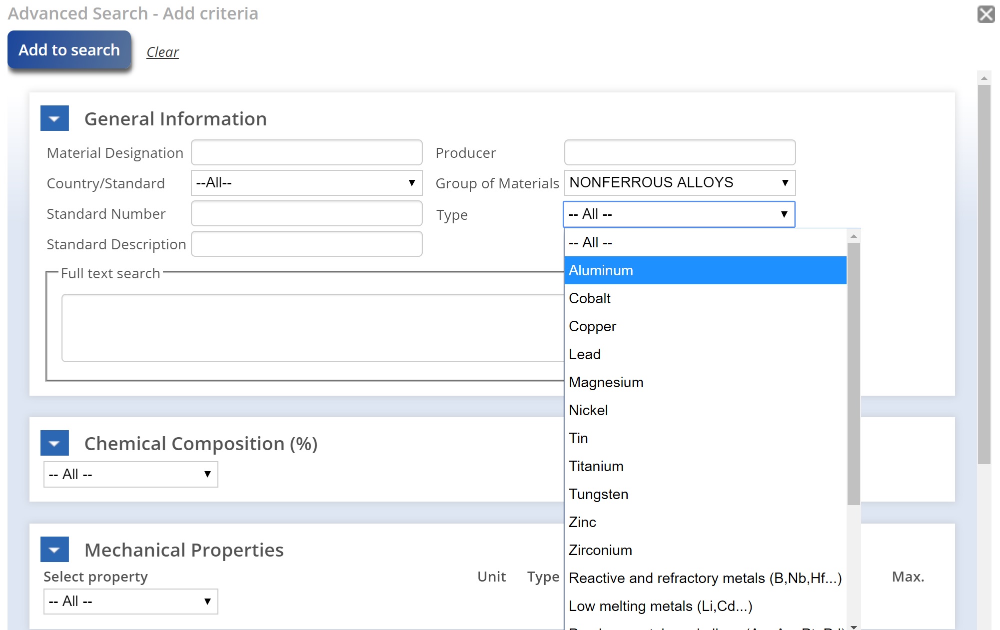 نمای نرم افزار کلید فولاد Total Materia - ترکیب فولاد و خواص فولاد
