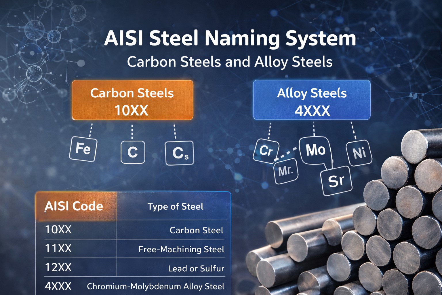 AISI steel naming system for carbon and alloy steels